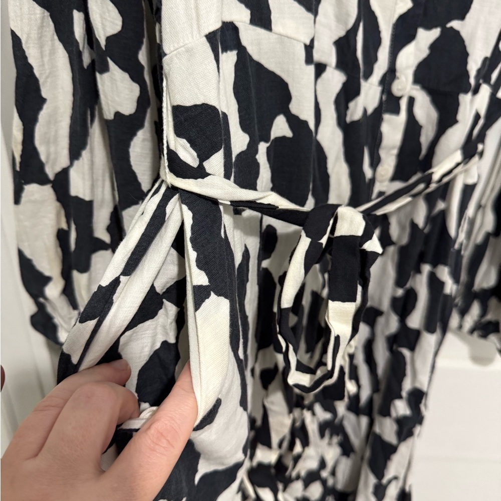 ava & viv black & cream longsleeve print buttondown shirtdress 1X - Picture 5 of 8